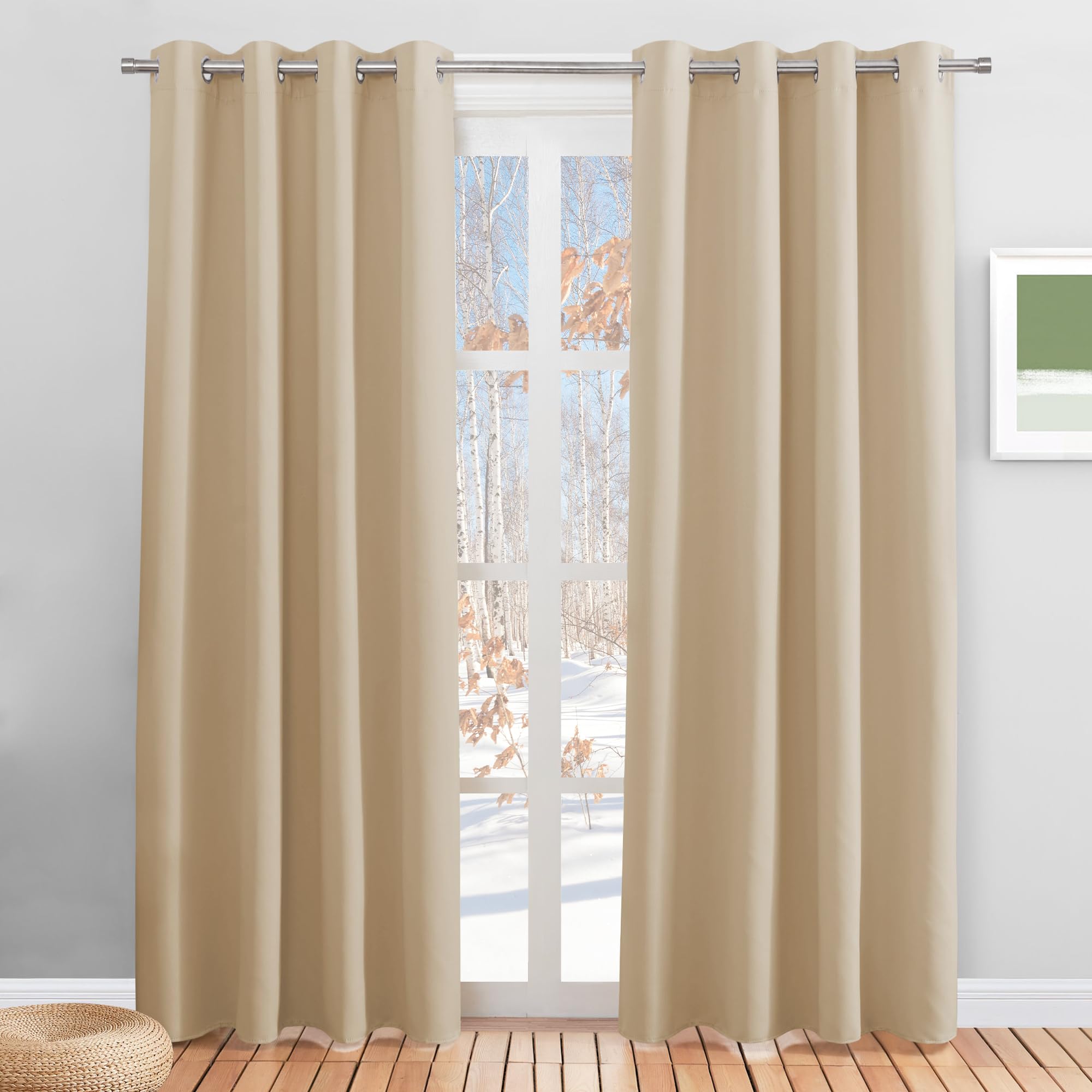 PONY DANCE Tenda per Bambini Tende con Anelli - Tende Camera da Letto Tende Termiche Isolanti per Interni Tende Salotto Tende Soggiorno Moderne 2 Pezzi L 140 x A 200 cm, Beige