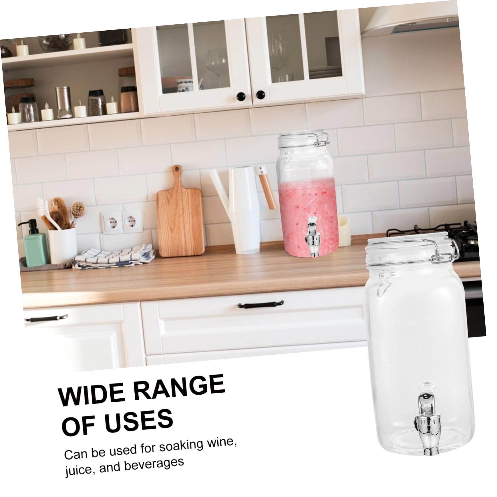 MAGICLULU Dispensador de Bebidas y Embalaje Fiable con Grifo de Vidrio 2l con Tapa Sellada para Uso en Cocina y Eventos