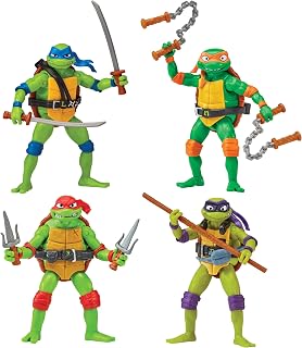 TMNT Mutant Mayhem Turtle 4-Pack: Leonardo, Donatello, Michelangelo, Raphael Action Figures by Playmates Toys