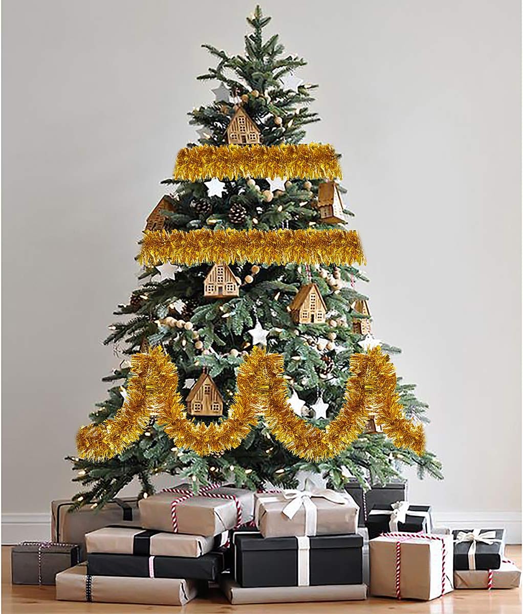 Crafare Gold Metallic Tinsel Garland 40 Feet Twist Garland Ceiling Hanging for Holiday Christmas Tree Decorations Wedding Birthday Party Supplies - Image 4