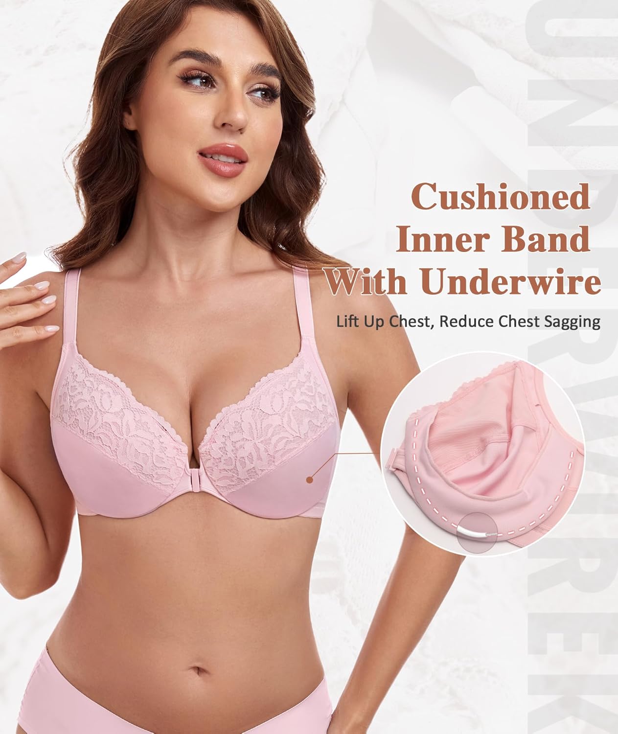 HACI Women's Front Closure Posture Bra Underwire Unpadded Back Support Everyday Full Coverage Plus Size - Image 4