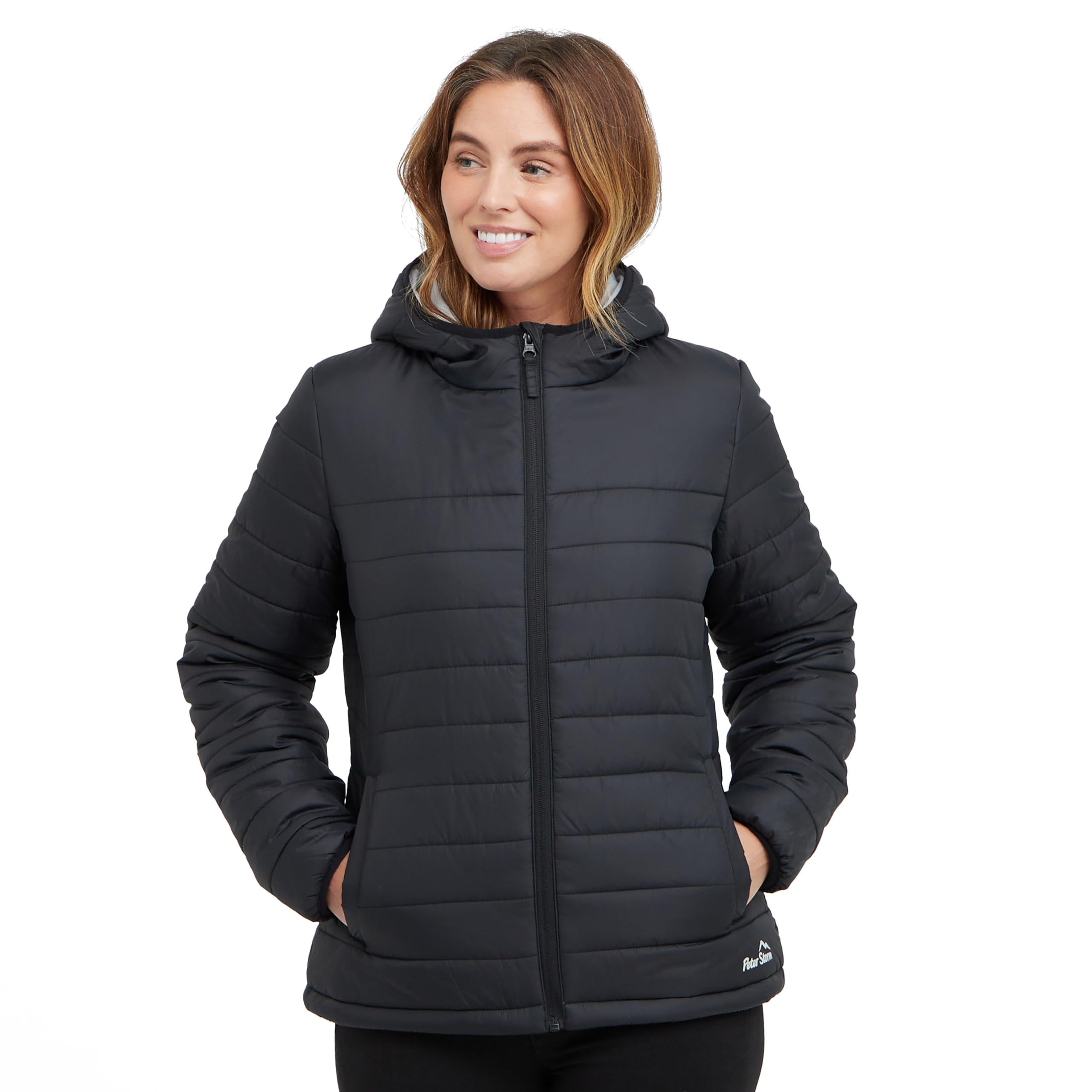 Peter Storm Women’s Blisco Jacket with Hood & 2 Pockets, Insulated, Water Repellent & Lightweight Puffer Coat (UK, Numeric, 16, Regular, Regular, Solid Black)