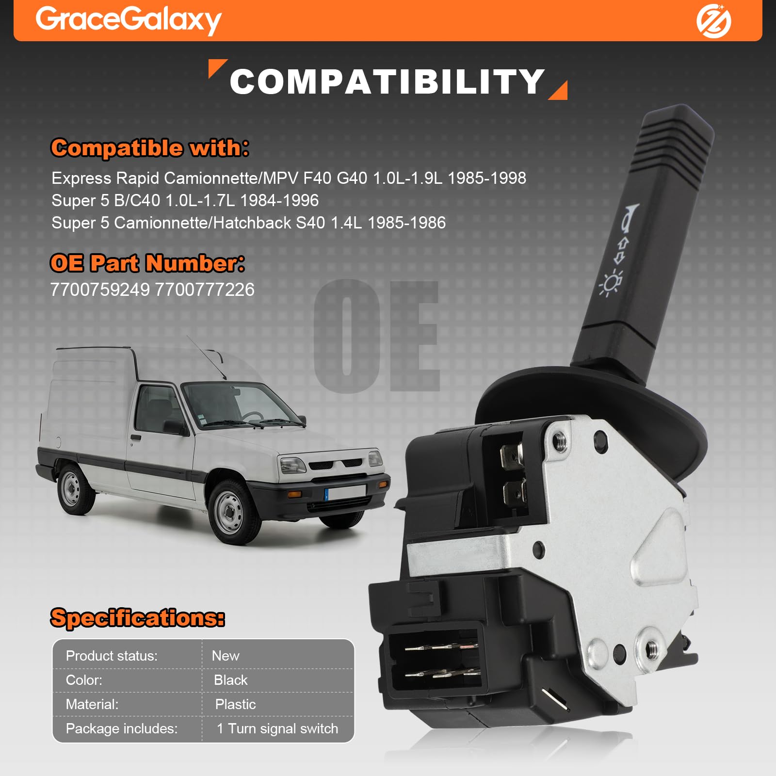 GraceGalaxy Interrupteur Colonne Direction,Commodo Voiture pour Super 5 pour Express,Tige de Phare Interrupteur de Direction7700759249 7700777226