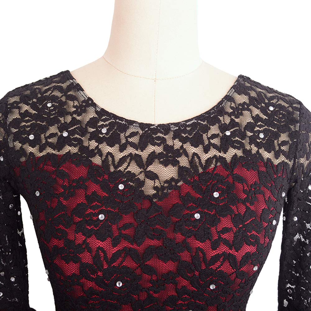 LIUHUO Vestito da Pattinaggio di Figura di Ghiaccio per Ragazze e Donne Vestito in Pizzo Vestito da Pattinaggio a rulli Vestito a Maniche Lunghe