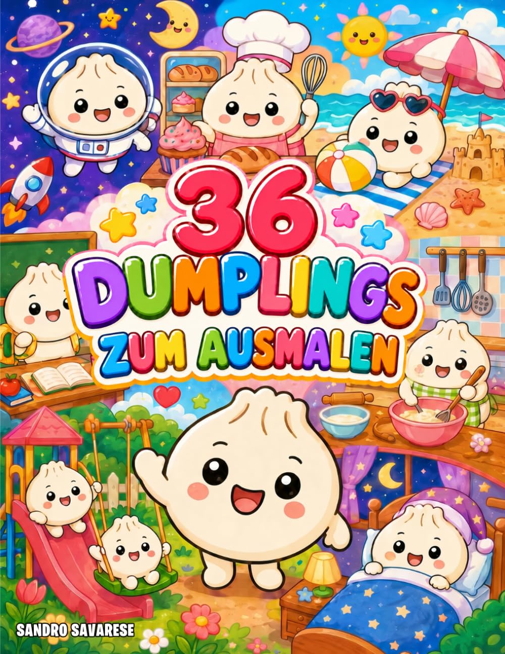 Kawaii Dumpling – Malbuch für Kinder: 36 süße Dumpling-Malvorlagen für Kinder von 4 bis 10 Jahren