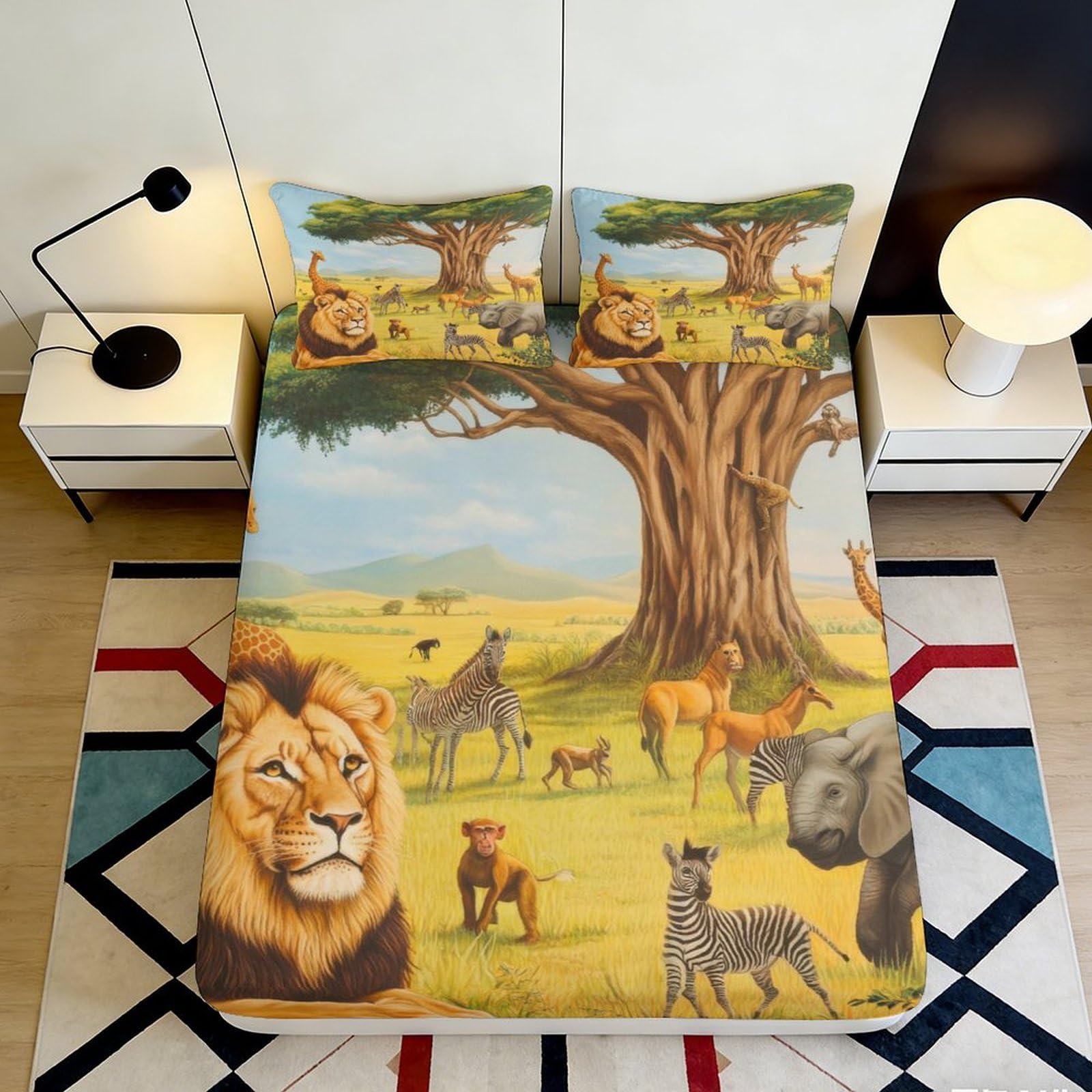 Jqzkxnhpbr Style-4 3D Printed African Savanna Lion Fitted Sheet Microfiber Soft Animal Wildlife Bed Cover For Bedroom Guest Room Decor 90X200x25cm