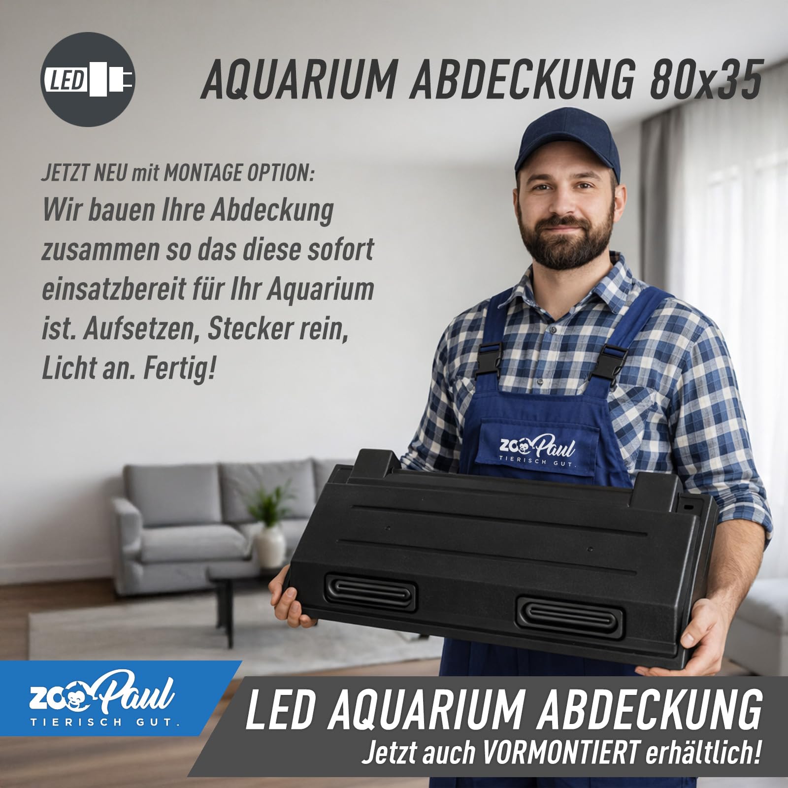 ZooPaul Osłona akwarium 80 x 35 z montażem (opcjonalnie) do terrarium LED za pomocą aplikacji (2 x Smart 1 x LED biała, 1 x roślina LED, 1 x montaż)