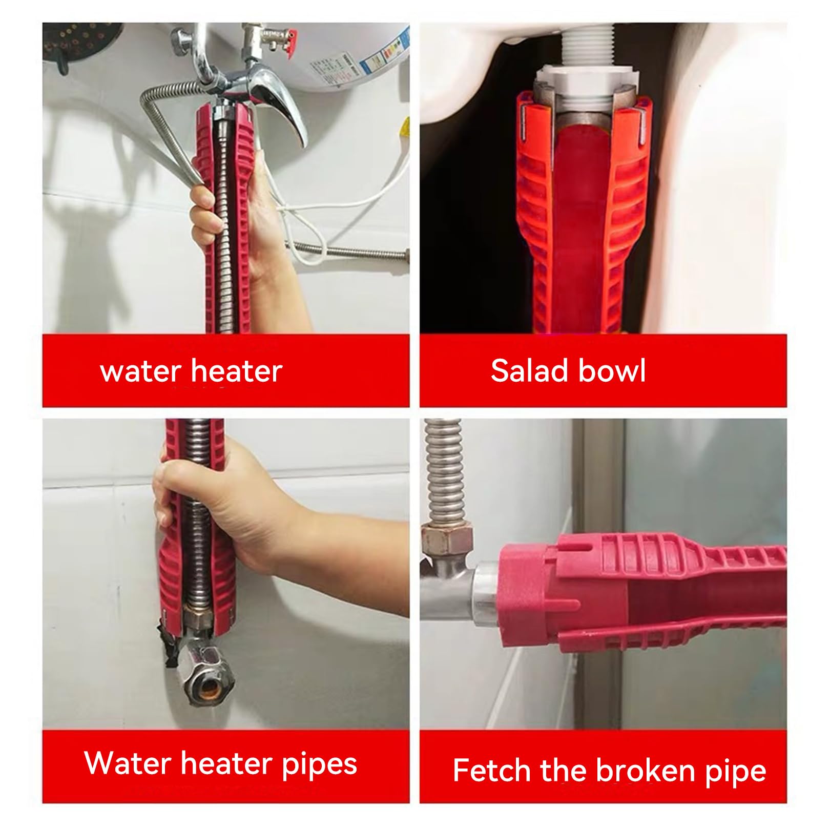 1 Set Faucet Wrench Tool,8 in 1 Sink Spanner Tool with Red ABS Plastic Shell Anti Slip Rectangular Pattern,Multifunctional Sink Wrench,Practical Tap Wrench Tool,for Toilet Bowl,Kitchen Plumbing - Image 4