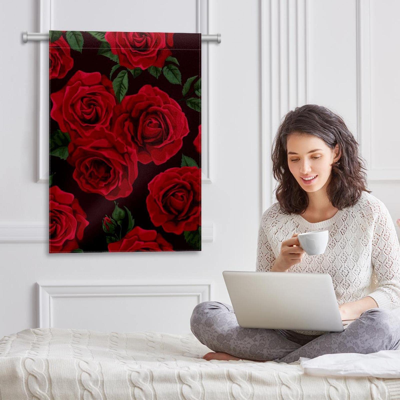 Amazon.co.jp: 赤い花のバラ 庭の旗 12x18 両面、庭の外の旗