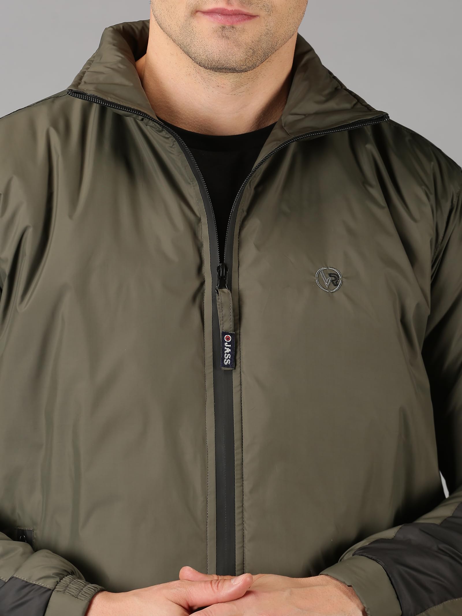 VROJASS Full Sleeve Solid Men's Sleeve Combination Bomper Jacket (M, Olive Green)(VROBJF-OL_SB-M) 3