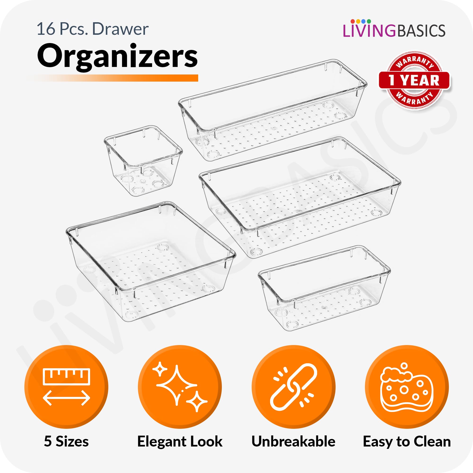 LIVINGBASICS 16 Pcs Unbreakable Kitchen Drawer Organizer/Drawers Organisers/Make up Organiser/Drawer Divider Tray/Makeup Dresser Tray/Dressing Table Organiser (PET Plastic) 3