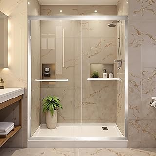 Glass Shower Door 56-60" W x 72" H Bypass, Semi-Frameless Shower Door Double Sliding, Bathroom Sliding Shower Doors with 1/4" (6mm) SGCC Certified Tempered Glass Nano Clean, Brushed Nickel