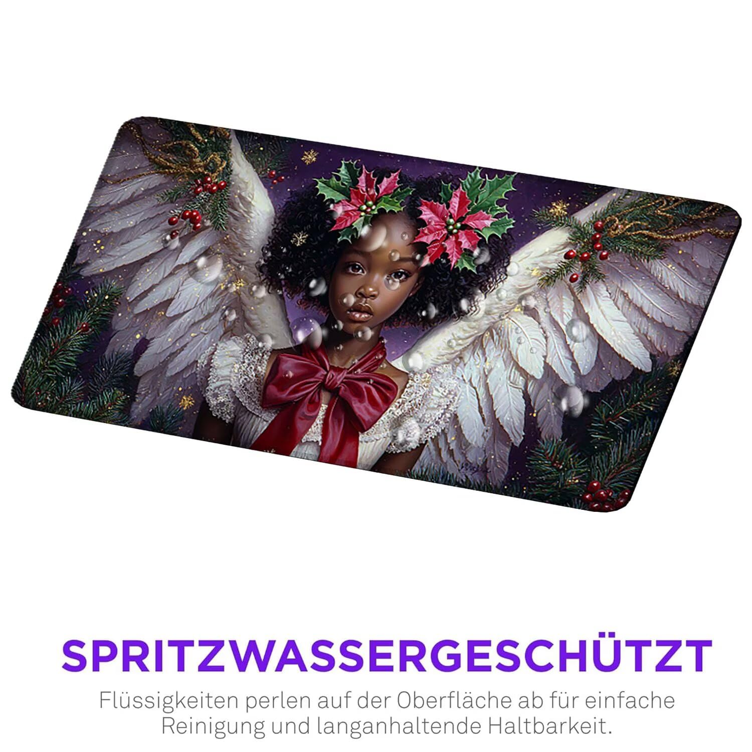 Podkładka pod mysz XXL, 1600 x 800 x 3 mm, gamingowa podkładka pod mysz z przyszytymi krawędziami, wodoodporna, z gładką powierzchnią, anioł bożonarodzeniowy, podkładka pod mysz, podkładka pod mysz do