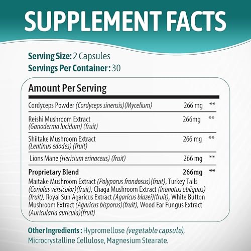 Miniatura 4 de Suplemento complejo de hongos potenciador cerebral, estimulador natural del estado de ánimo con hongos de 10 funciones, melena de león, reishi,