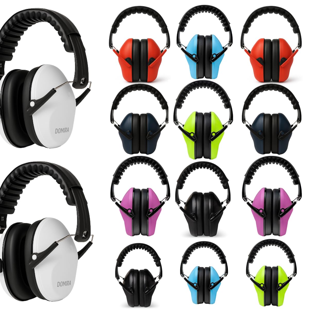 DOMIRA Ear Defenders – Noise Cancelling Ear Muffs For Kids – Hearing Protection, Shooting Ear Defenders, Autism Headphones, Soundproof Ear Muffs For Sleeping, Work & Travel (Pack of 14 - Assorted)
