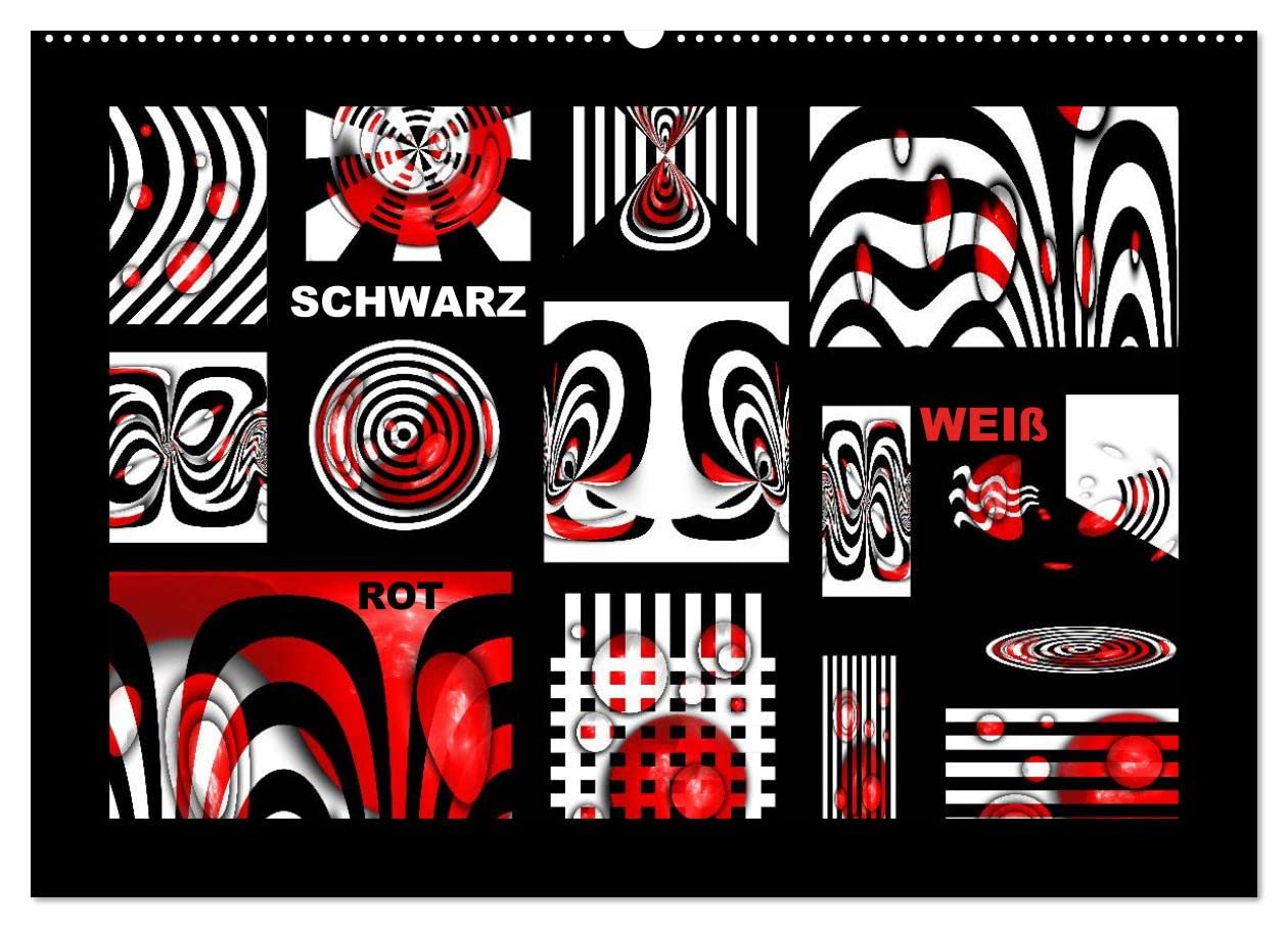 CALVENDO - SCHWARZ, WEIß, ROT (Wandkalender 2027 DIN A2 quer), Monatskalender: Design in schwarz, weiß, rot