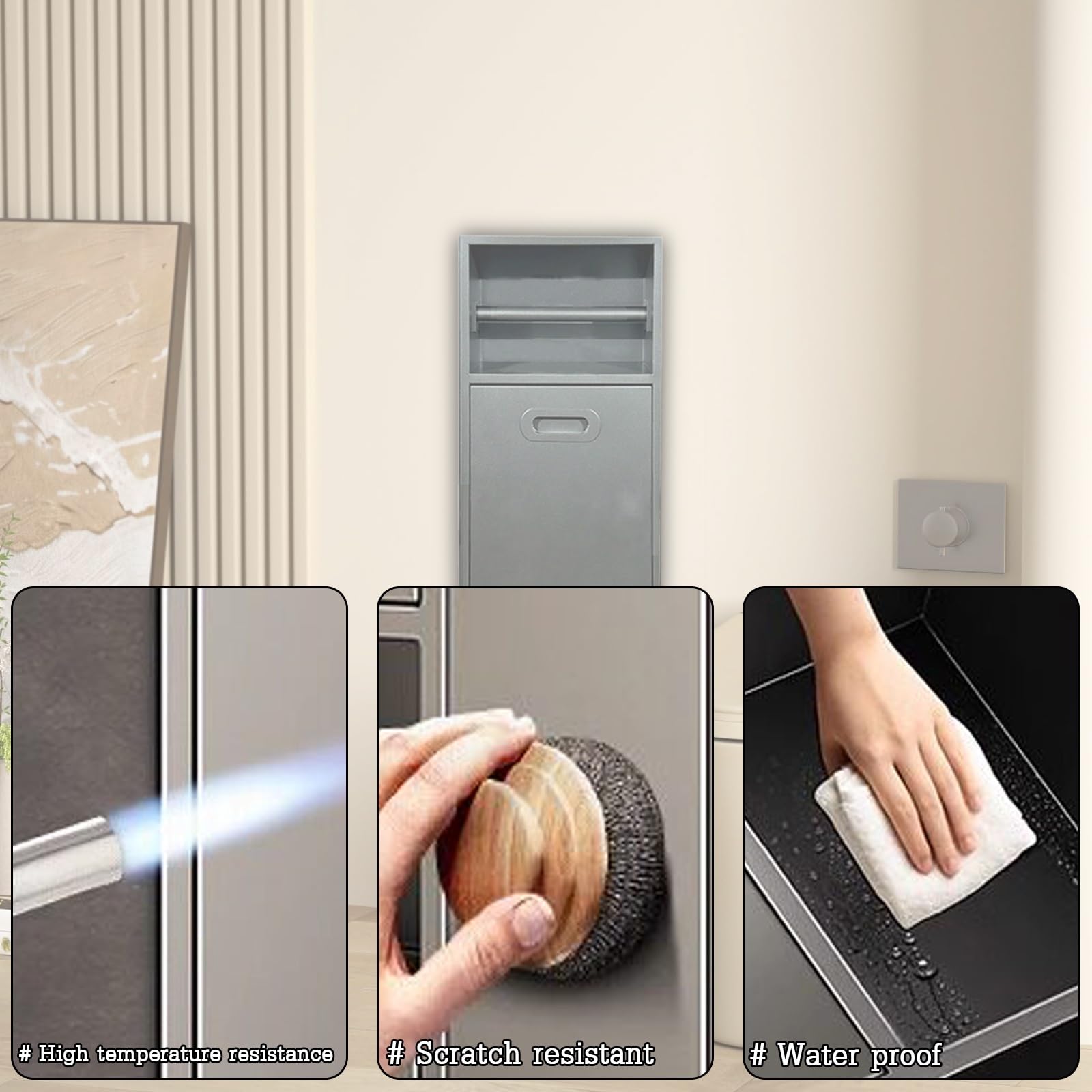 Niche Empotrable Portarrollos Papel Higienico Acero INOX 304 Borde Fino 1mm Resistente al Óxido y Arañazos Accesorios de Baño Moderno Ahorro de Espacio, Plata(Nero,12"/300mm)