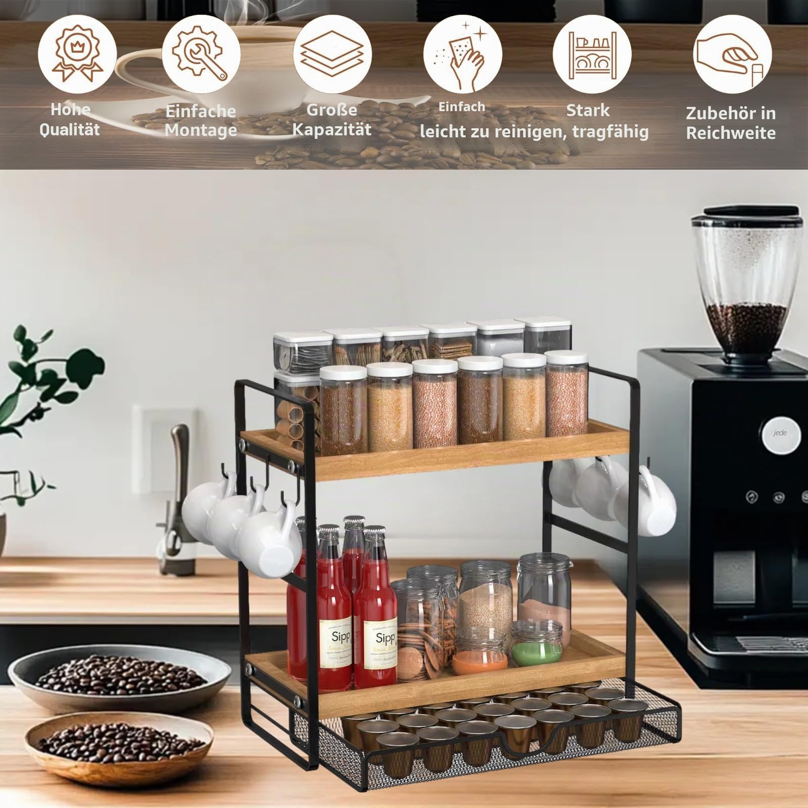 LEMIKKLE Kaffeebar-Zubehör und Kaffeetassenhalter, Küchenorganizer und -aufbewahrung, Gewürzregal-Organizer für Arbeitsplatte, Küche (Schublade)