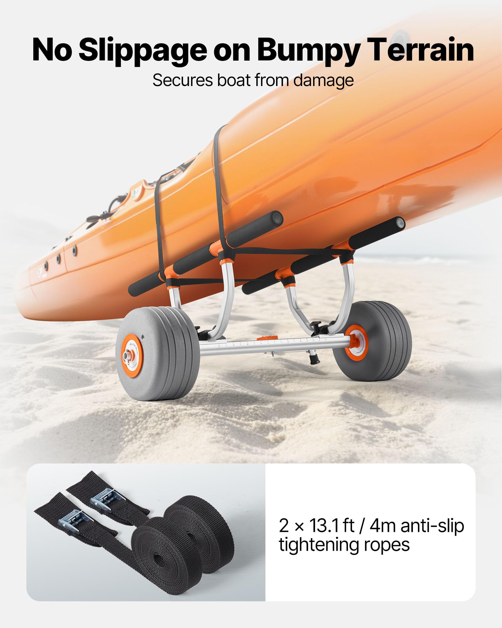 VEVOR Carrello per Kayak, in Lega di Alluminio capacità di 158,8 kg, con Pneumatici Gonfiabili da 30,5 cm e 2 Cinghie, Si Monta Facile, Carrello per Paddle Board per Il Trasporto di Kayak e Canoe