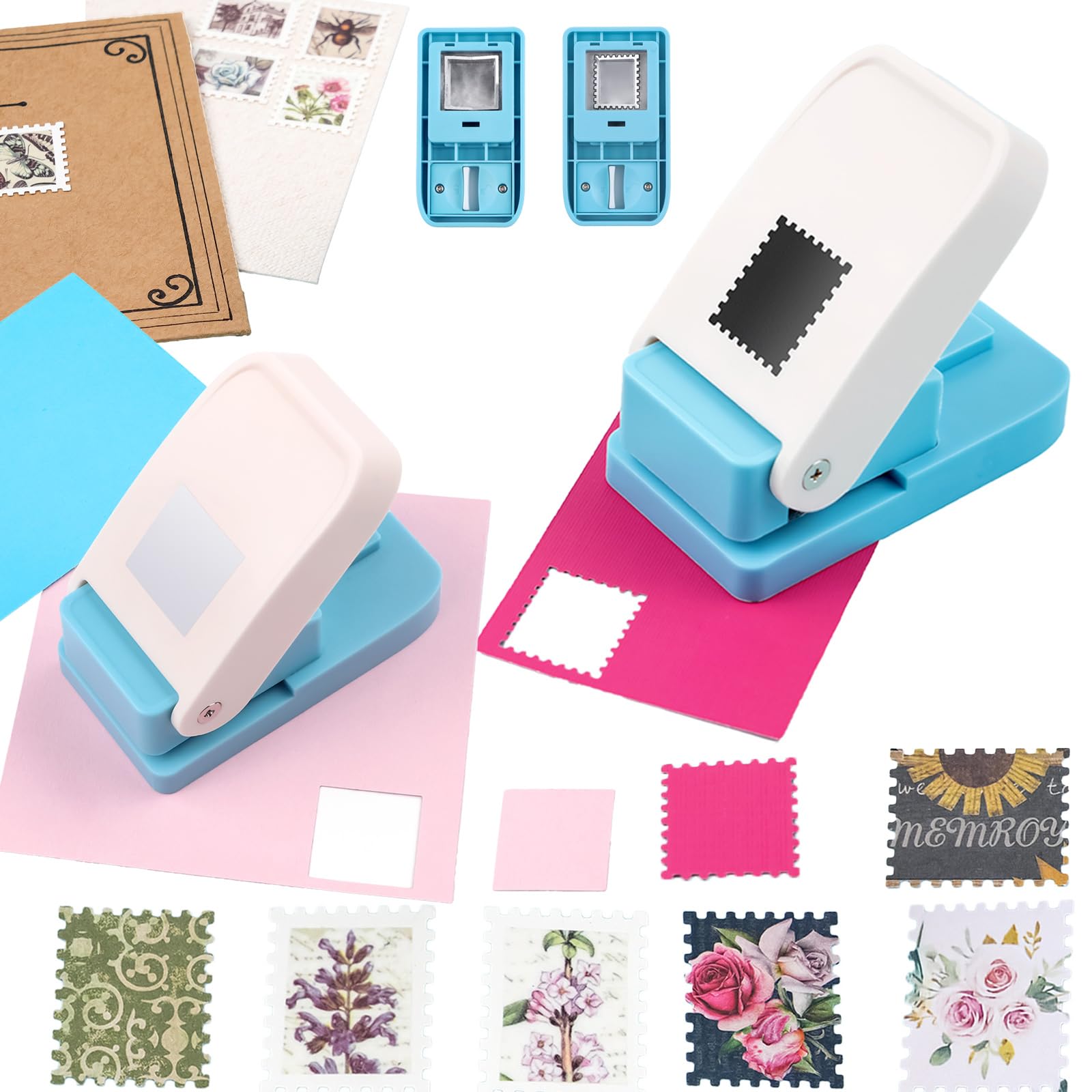 OTCRAFT 2Pcs/Set 1X0.8inch Rectangular Postage Stamp with 1" Square Punch Set, Scalloped Rectangle Lever Action Craft Punch for Paper Crafting Scrapbooking DIY Card Making Arts Crafts Supplies — image 1