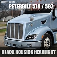 Vista 6 de DNA MOTORING HL-HAY-032-BK - Par de faros LED tipo L DRL de señal de persecución compatibles con 13-20 Peterbilt 57911-18 587, carcasa negra
