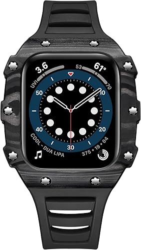 KGDHB Modification Kit Strap For Apple Watch 7 6 5 4 3 SE Rubber Strap+Carbon Fiber Case For iWatch Series 45mm 44mm 40mm 41mm