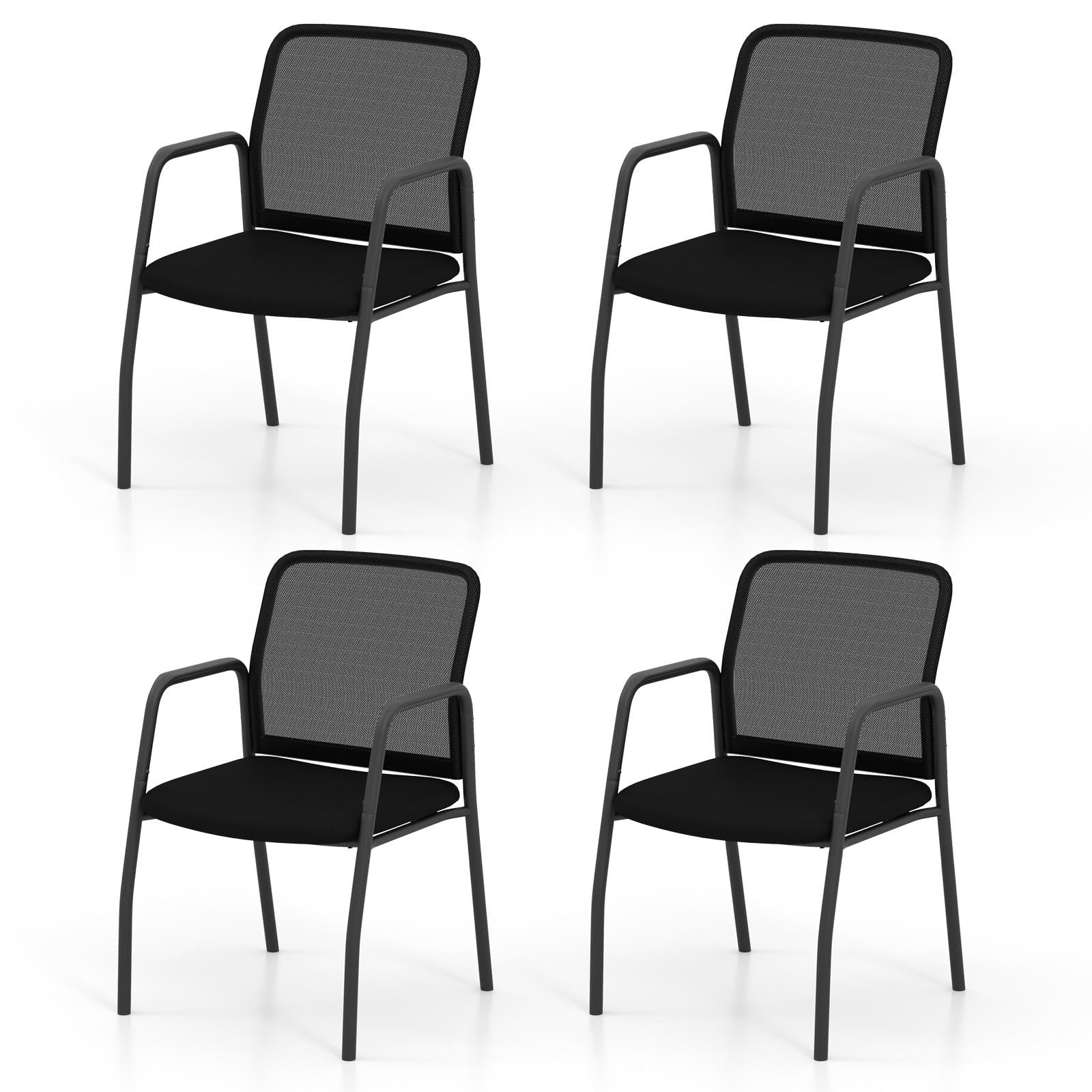 CASART 2/4/6PCS Conference Chairs, Metal Base Reception Chairs with Mesh Backrest & Padded Seat, Ergonomic Office Chairs Guest Chairs for Waiting Room Meeting Room Office (No Wheels, 2)