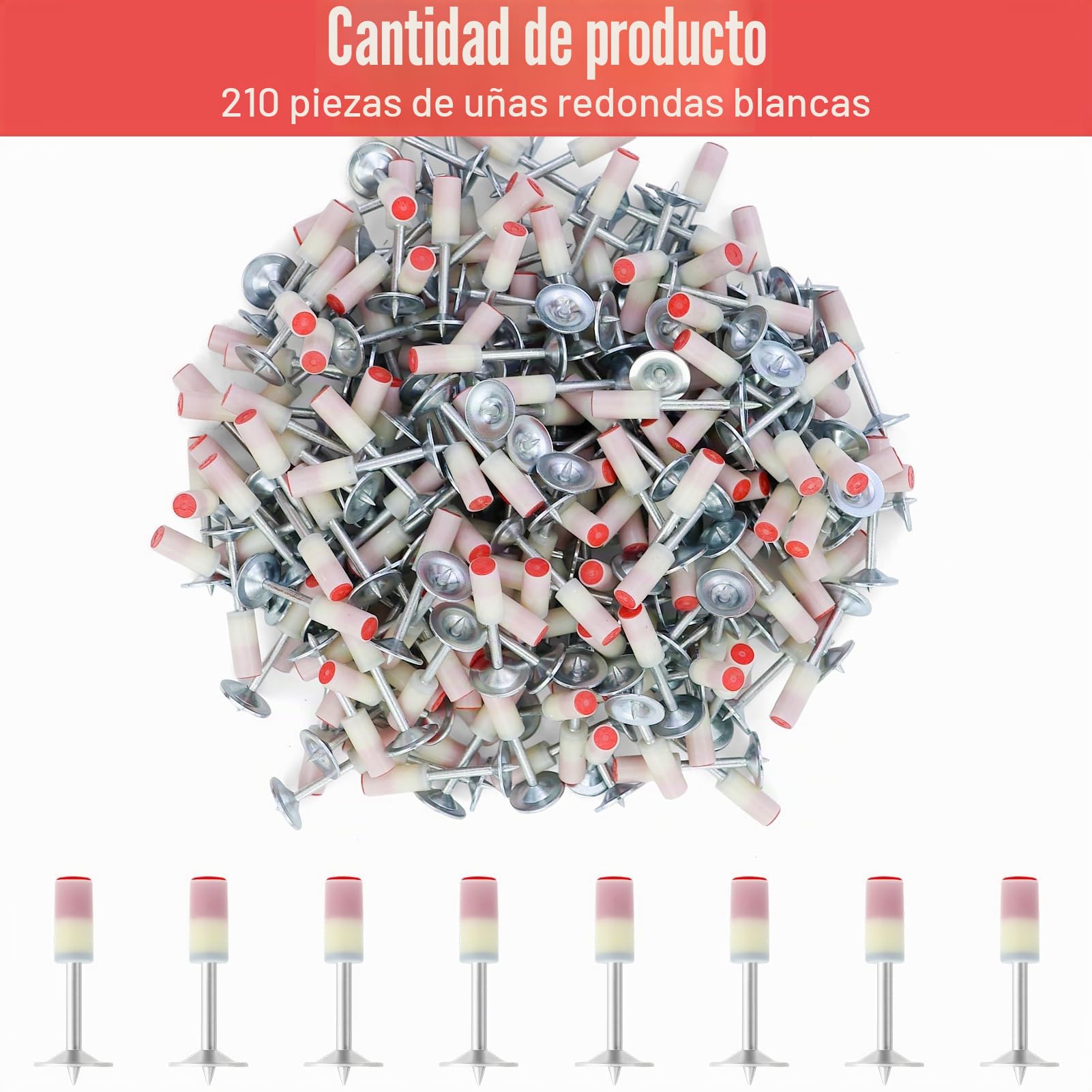 210 clavos redondos blancos, Pistola para clavos, Clavos manuales redondos de acero para pistola de remache de aire comprimido, accesorios para pistola de remache para canales de pared y techo