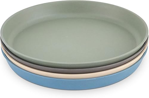 WeeSprout Platos de bambú azul verde gris y beige sin tapas Azul, verde, gris y beige., Azul, amarillo, naranja y rojo, Pink, Green, Gray, & Beige