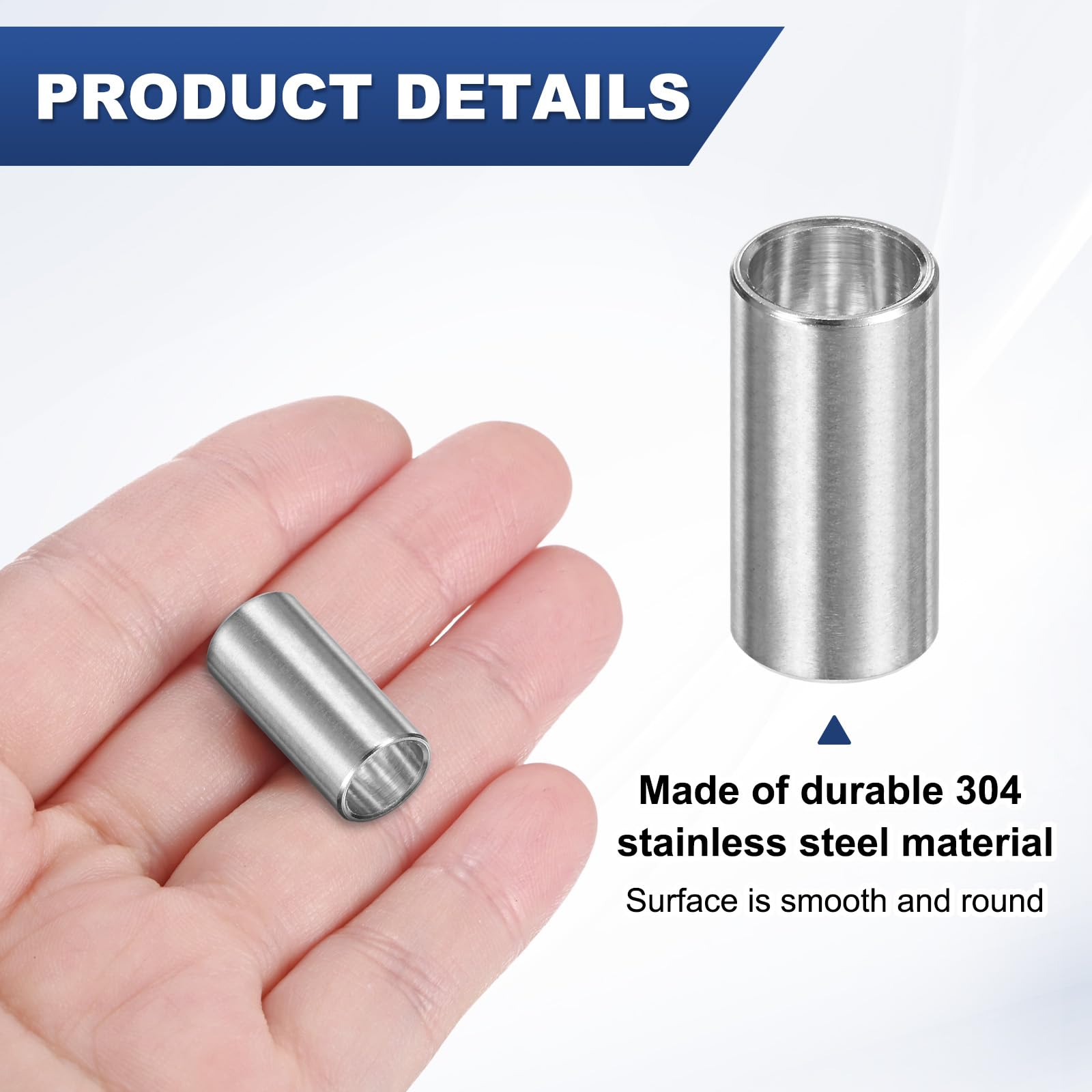 M METERXITY 8PCS M8 304 Stainless Steel Spacers 8mm ID x 10mm OD x 20mm l Metal Screw Standoff Bushing Plain Finish Round Spacer 304 Stainless Steel for Screws Bolts Silver - Image 2
