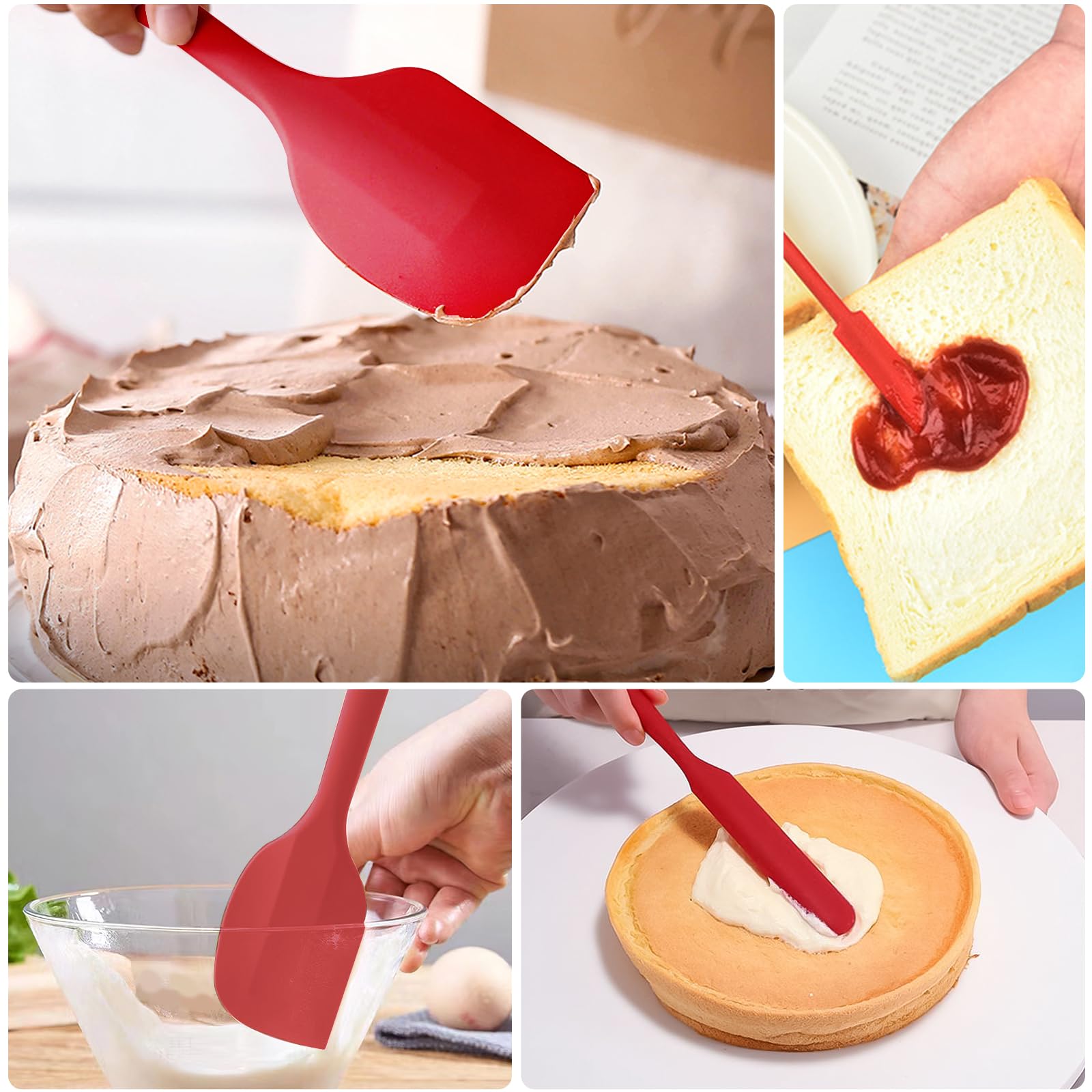 Juego de 5 espátulas de silicona rojas, resistentes al calor, juego de espátulas de cocina, aptas para lavavajillas, utensilios de cocina antiadherentes, para hornear y cocinar
