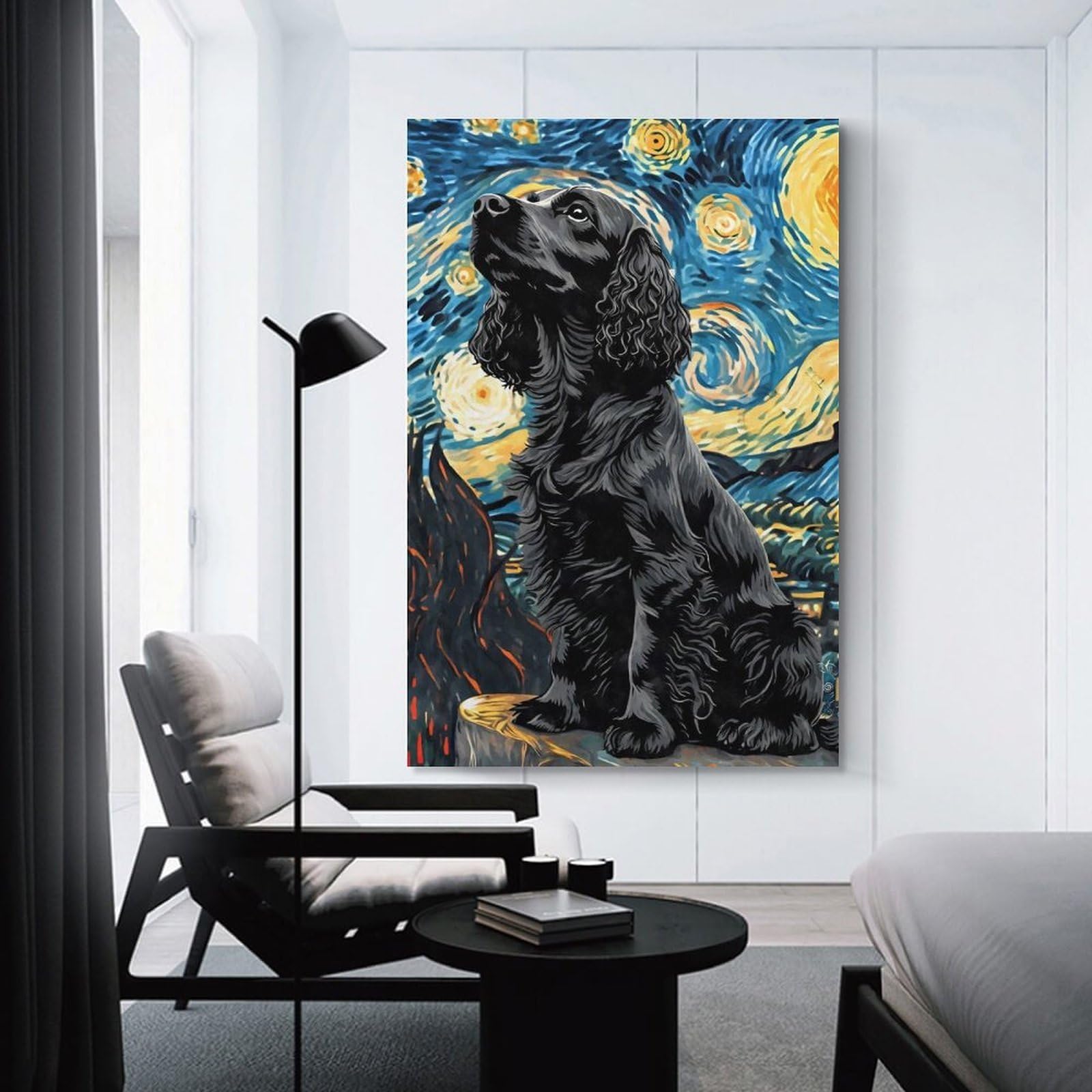 Junmoney Unframe-Style-17 Hanging Wall Art Starry Night Cocker Spaniel Art Print, 20X30inch(50X75cm), For Entryway, Lounge Links Or Small Walls, A Neat Decor Update For Hallways