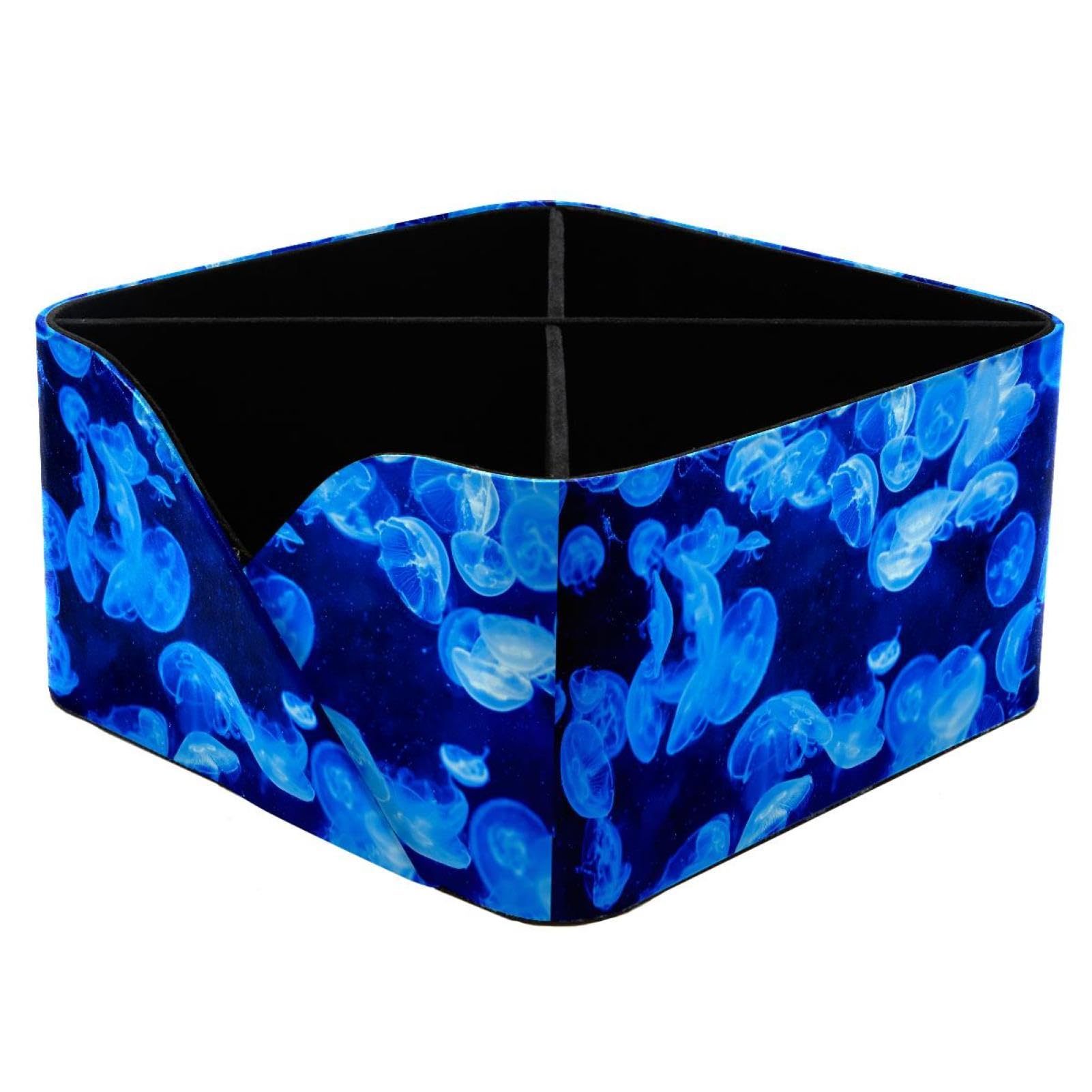 KengjuTesu Blue Jellyfish Deep Ocean Desktop Organizer Pen Holder, Rectangular Pencil Cup for Office, Study and Makeup Stations