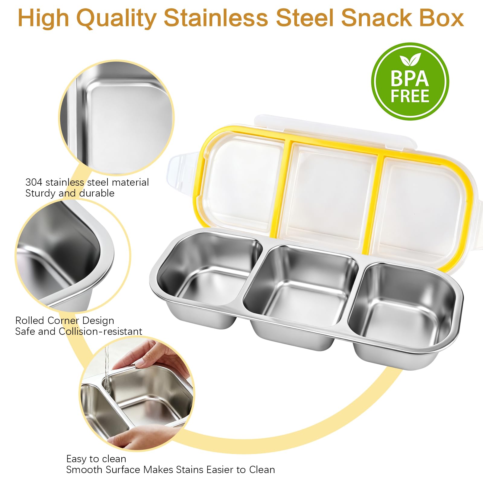Snackbox mit Fächern,2 Stück 600ML Edelstahl Snackbox | BPA-frei Brotdose Mit Fächern Bento Box für Schule,Arbeit