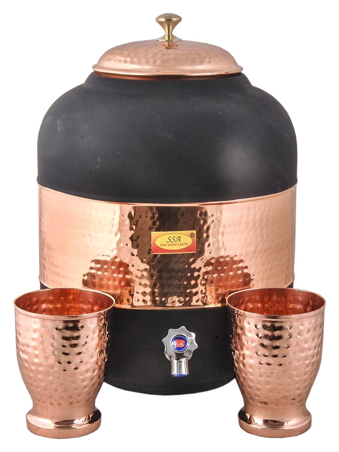 Recipiente de cobre artesanal Matka Silk de 12 litros para agua pura de mesa