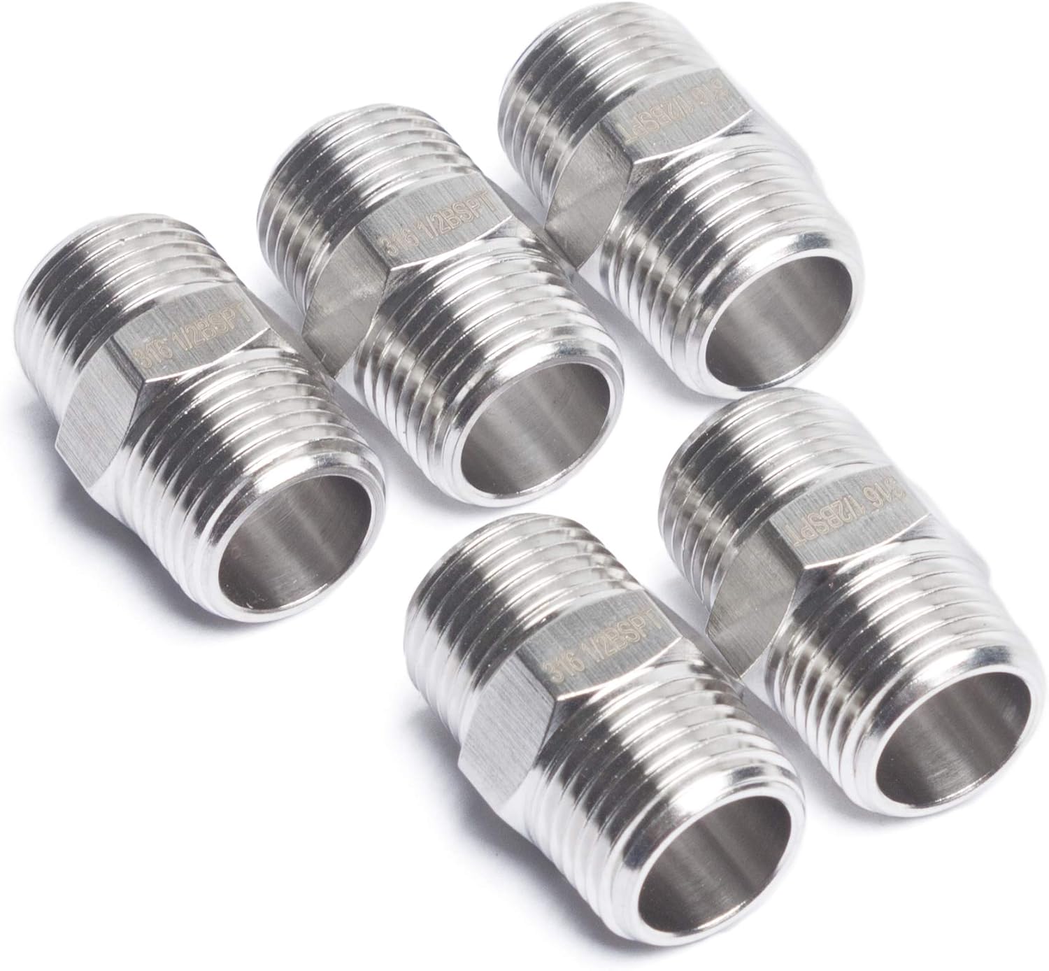 LTWFITTING Stainless Steel 316 Pipe Hex Nipple Fitting 1/8-Inch Male BSPT Air Fuel Water (Pack of 5)