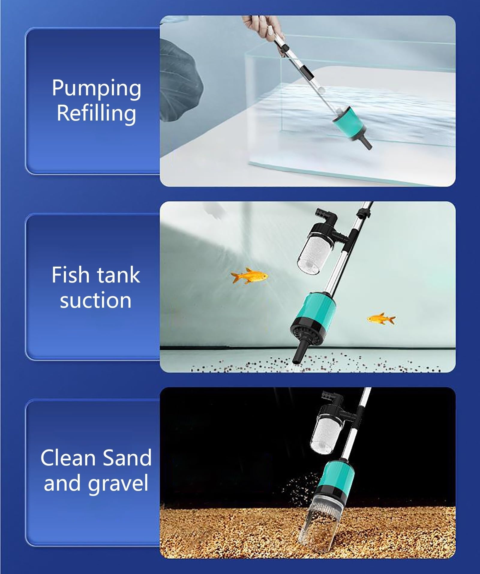Limpiador de Grava eléctrico for acuarios, Potente Limpiador de peceras con Bomba de sifón, Ideal for Agua y peceras, Herramientas de Limpieza de Grava al vacío