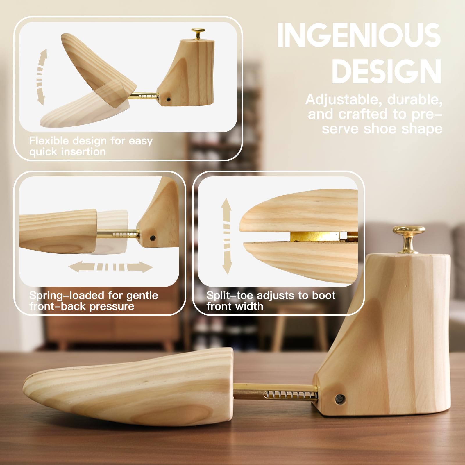 JJDPARTS Árbol para botas de madera, árbol de zapatos para botas, estirador de zapatos y moldeador para hombres y mujeres