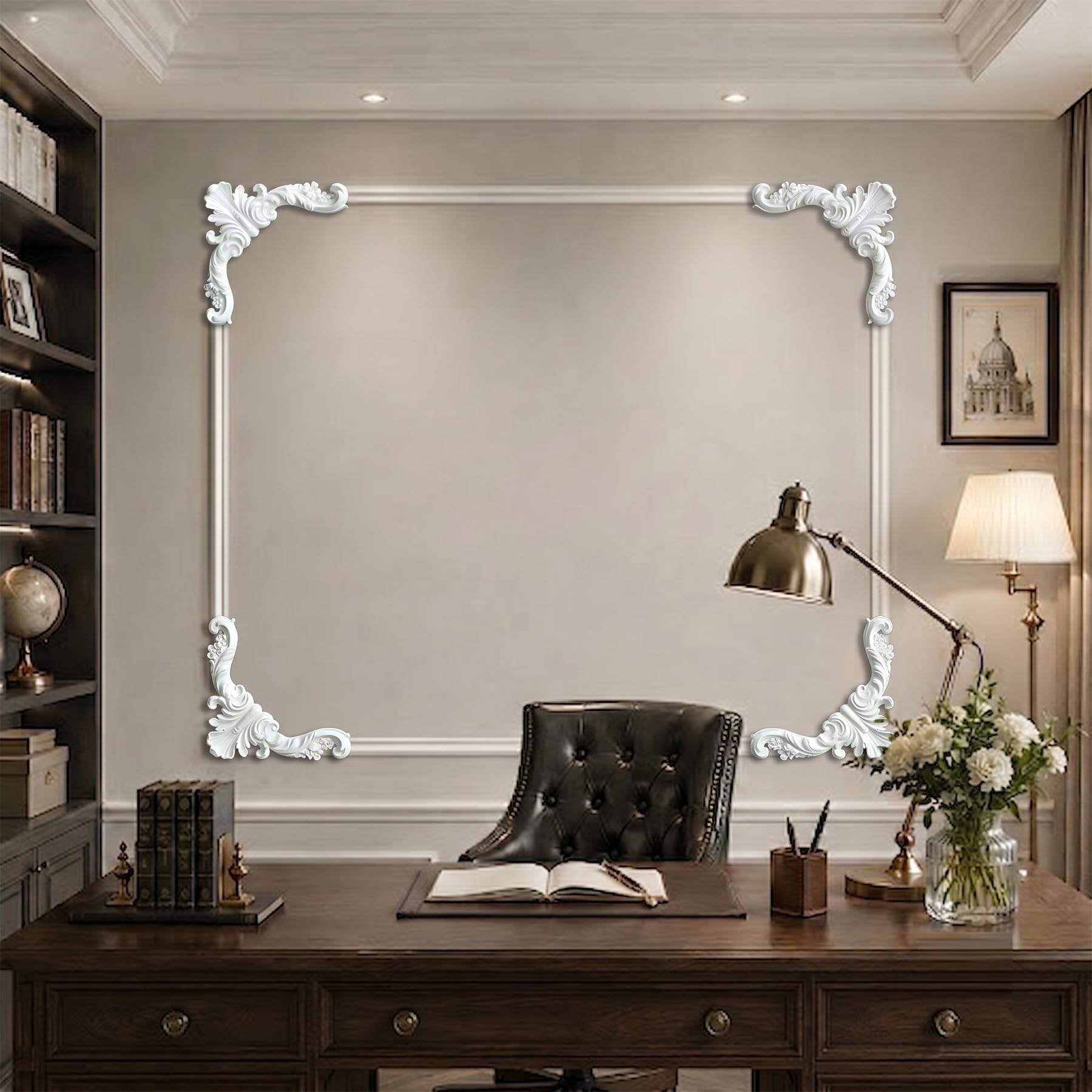 Moldura Decorativa De Pared con 2 Esquineros Kit De Molduras Flexibles De PVC Y PU para Techo Y Pared Pintable Diseño Clásico para Decoración De Interiores Style O,S