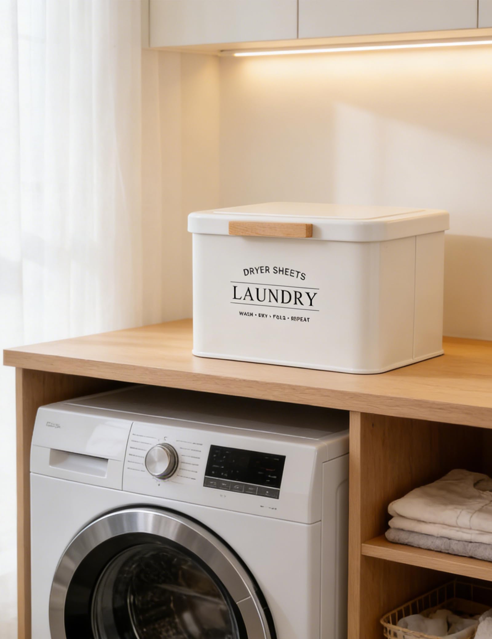 Dryer Sheet Holder with Lid & Wooden Handle -4 Dryer Sheet Holder with Lid & Wooden Handle -4