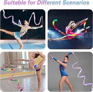 Molain 2 Pcs Dance Ribbons, 78.7 Inch Rainbow Ribbon, Sparkling Dance Ribbon Streamer, Rhythmic Gymnastics Ribbon, Ribbon Dancer Wand for Kids Adults Talent Shows Artistic Dancing Training