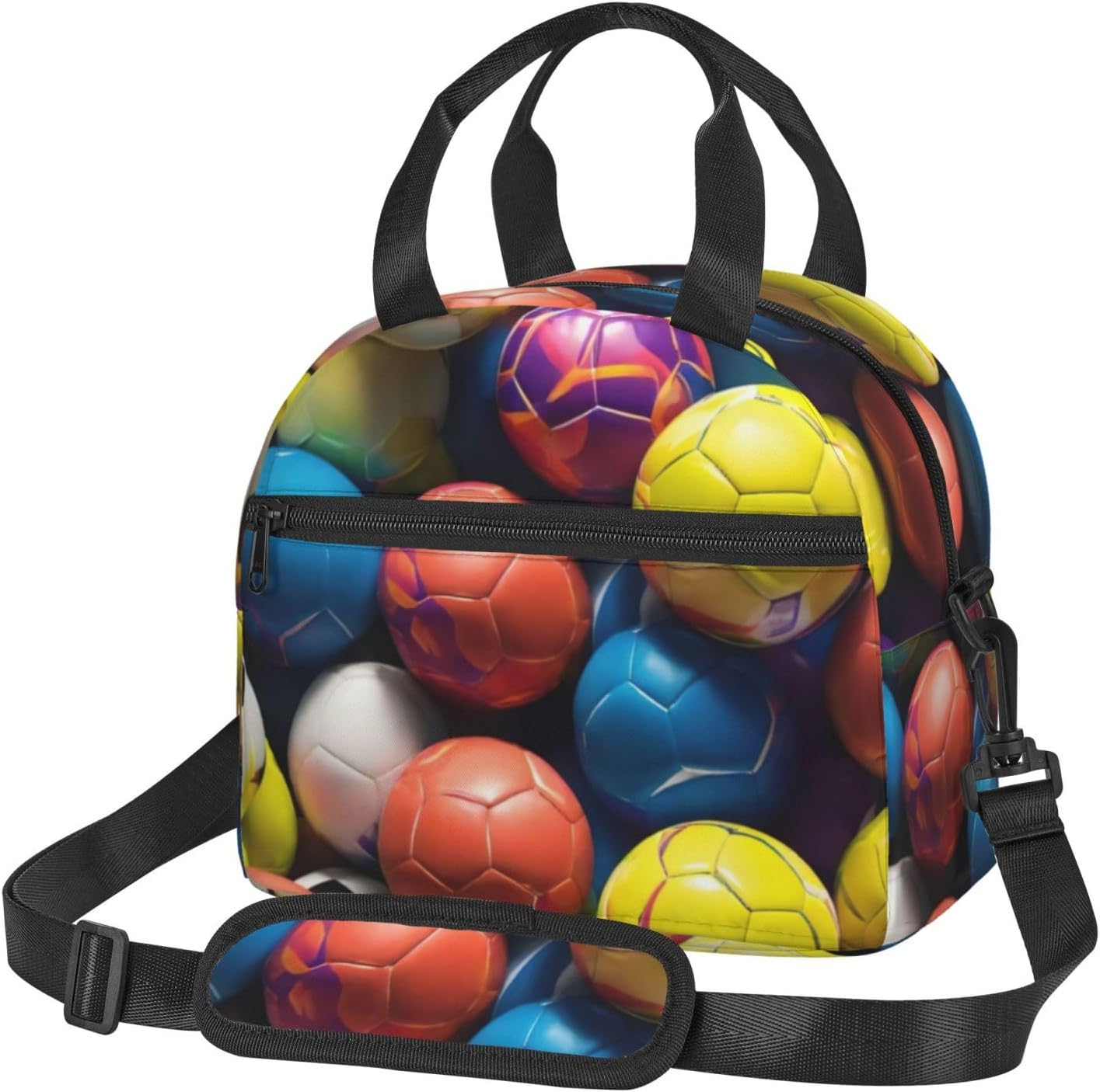 Soccer Print Reusable Lunch Bag Insulated Lunch Boxes for Office Work Picnic Tote Bag Adjustable