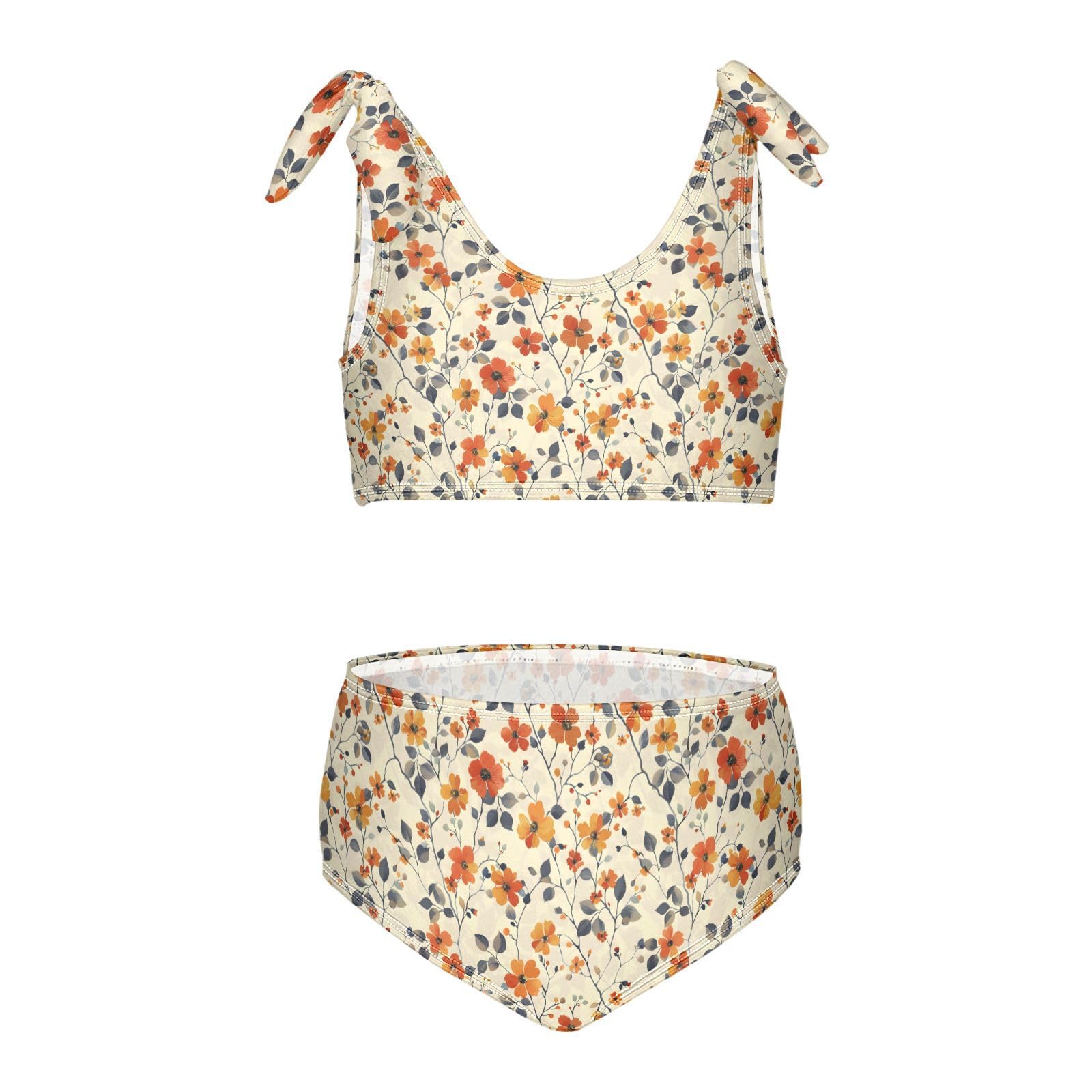 Chrysanthemum Pattern Girls Tankini Swim Set, Two Piece Swimsuits Summer Bikini Swimwear Set for Girls, 3T