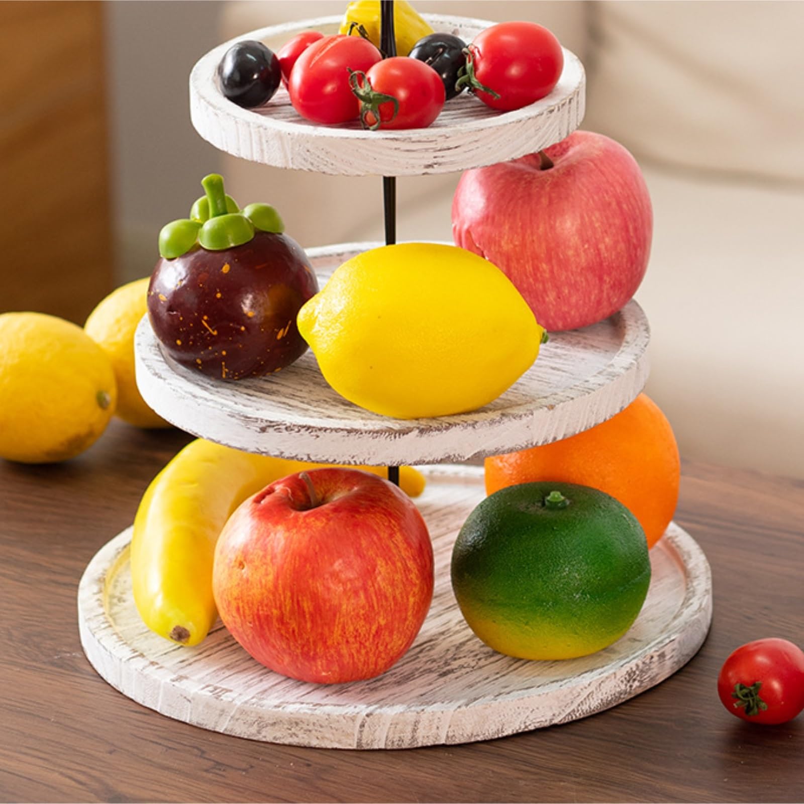 Présentoir à Desserts Présentoir À Gâteaux À 3 Niveaux en Bois, Rond, for Cupcakes Et Fruits Fêtes et Pâtisseries(White)