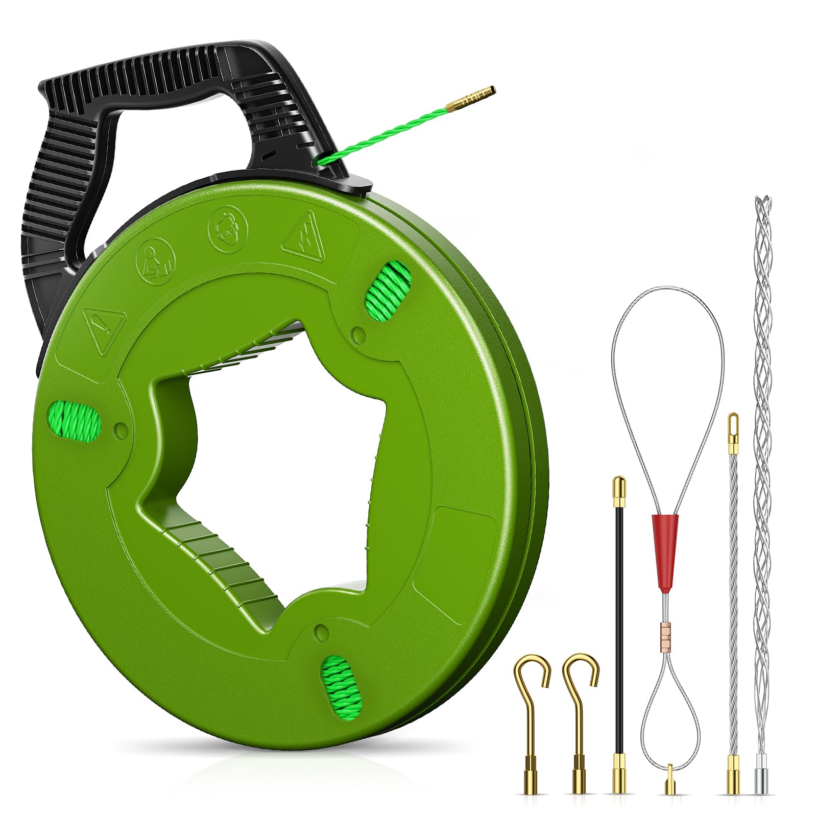 50m Guia Pasacables, 4,5mm Guia Electricista con 6 Adaptadores, Pasacables Cable Eléctrico de Poliéster, Guia Cables Espiral Ayuda de Extracción de Cables para Tirar de Cable