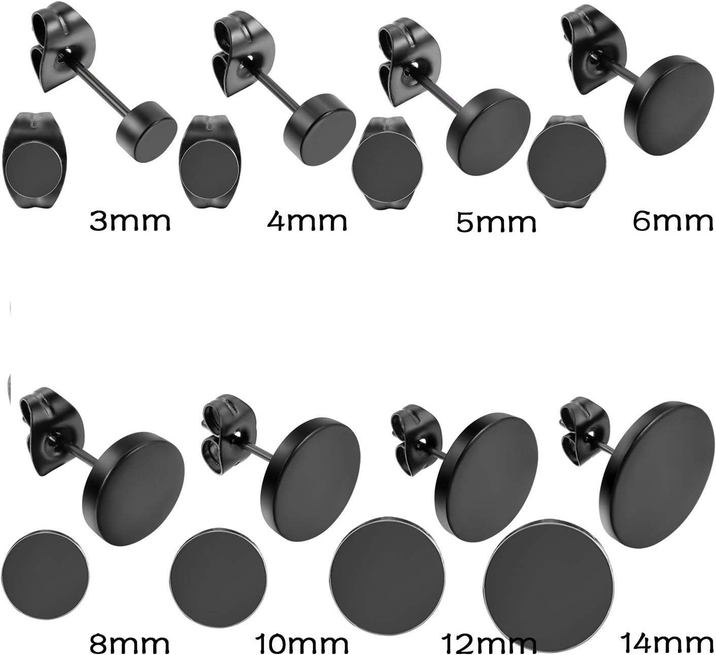 Flongo Men's Women's 10mm Round Stainless Steel Black Tunnel illusion Tapers Cheater Faux Fake Stud Earrings