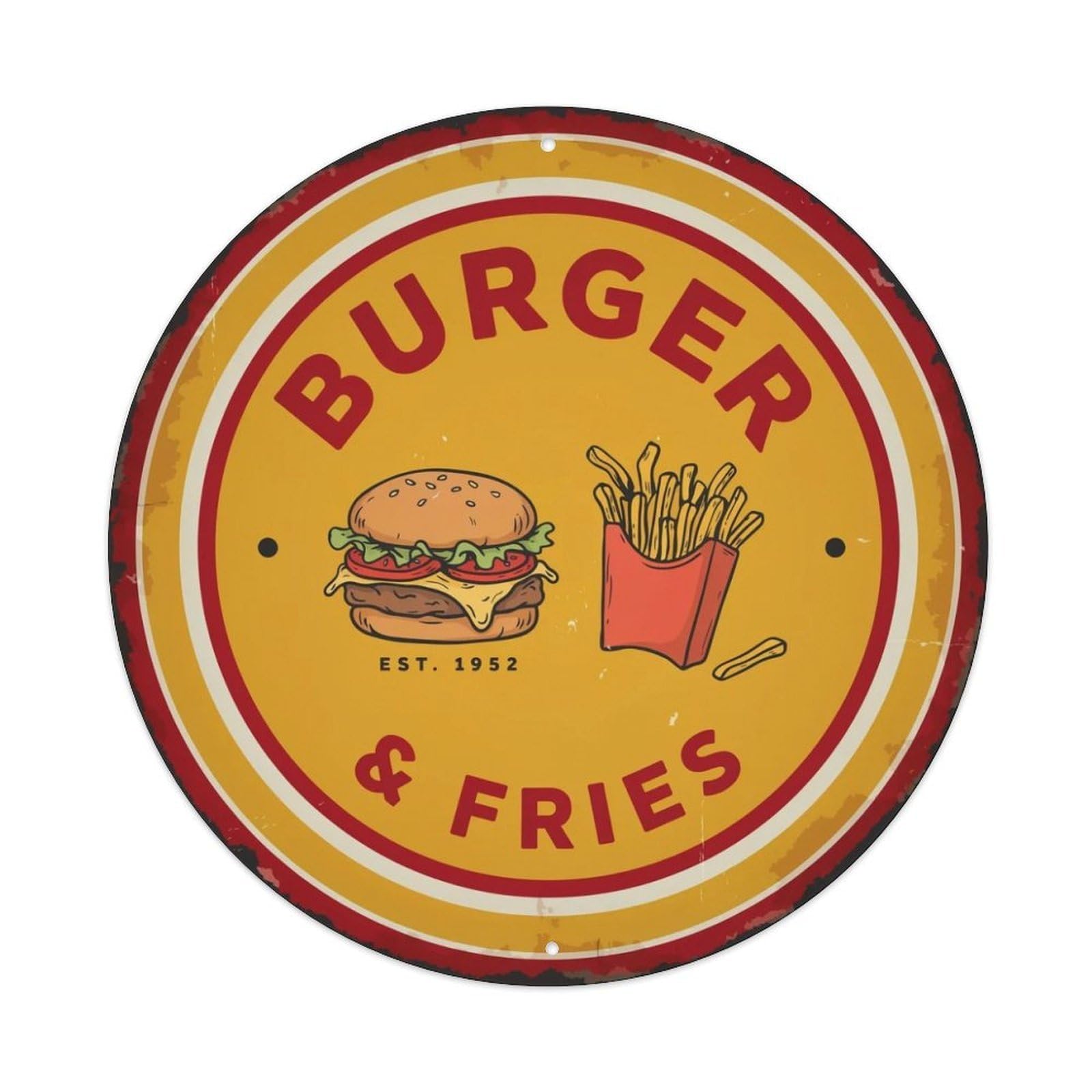Burger & Fries Retro Diner Metal Tin Sign Plaque