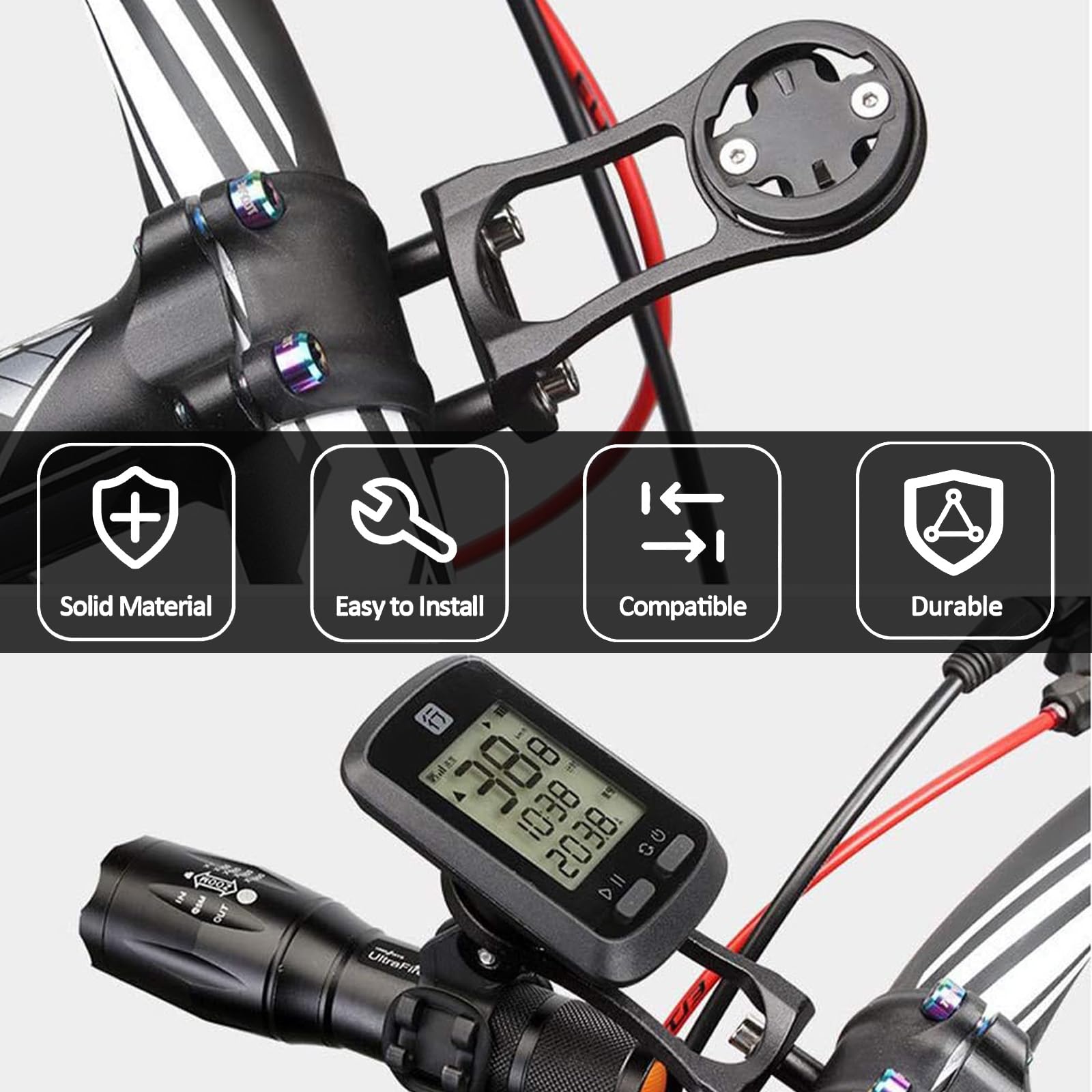 Contachilometri per Bici, Supporto Computer Bici, Lega di Alluminio Ciclismo Gomma a Pedale Supporto per Bici Regolabile Supporto per Bicicletta Regolabile per Garmin, IGPS