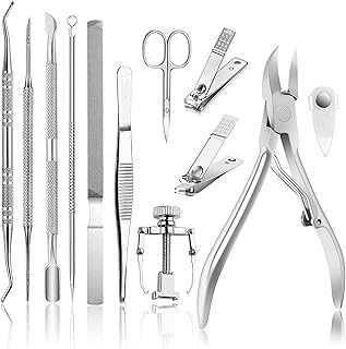 JTIEO 12PCS Toenail Clippers Ingrown Toenail Tool Nail Clippers Nail Clipper Set Ingrown Toenail Removal Kit Podiatrist Toenail Clippers Heavy Duty Toenail Clippers for Thick Toenails (Silver)