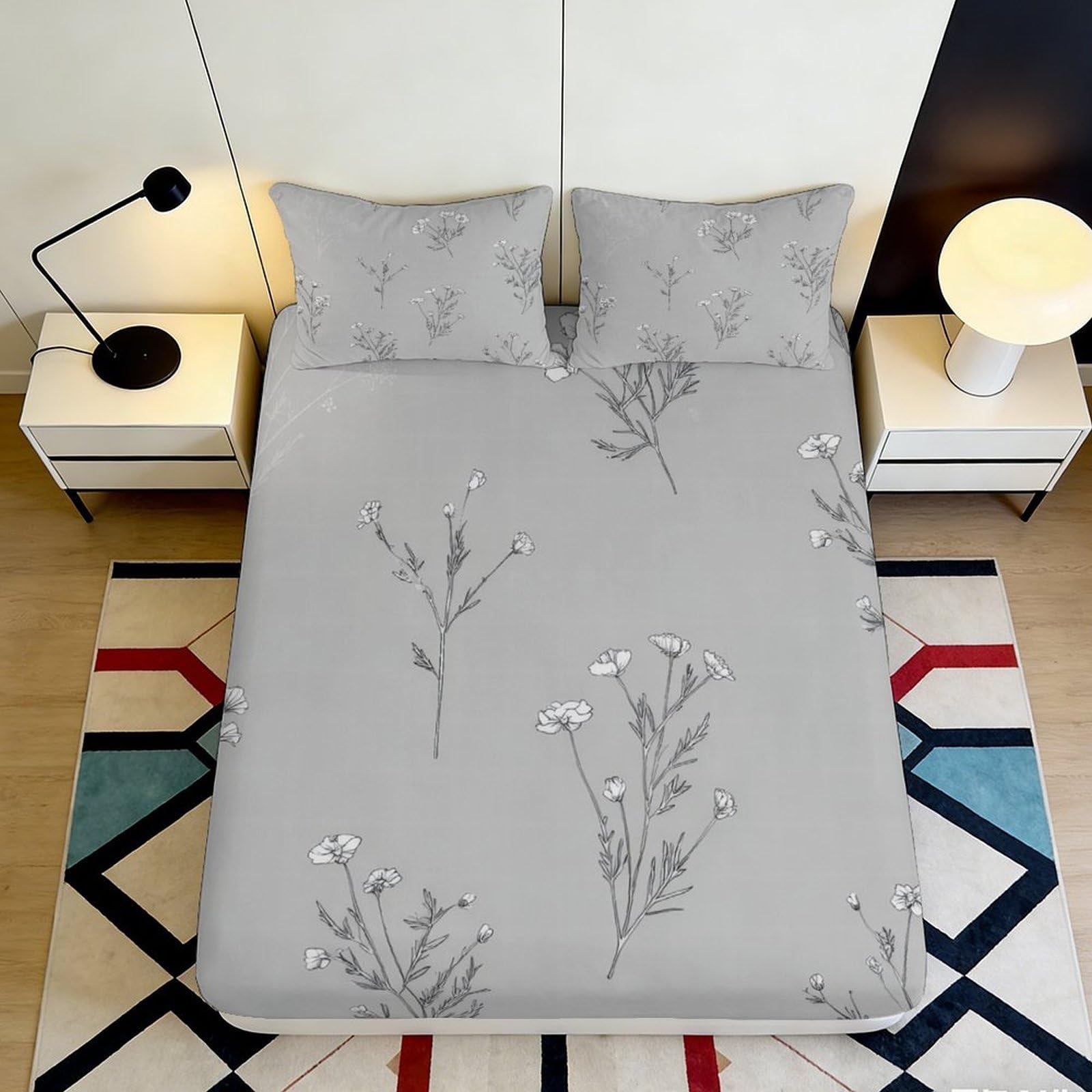 3D Printed Flame Guitar Fitted Sheet Microfiber Deep Pocket Bedroom Bedding Flame Guitar Mattress Fitted Cover Non-Slip Washable for Adults 90x200x25cm